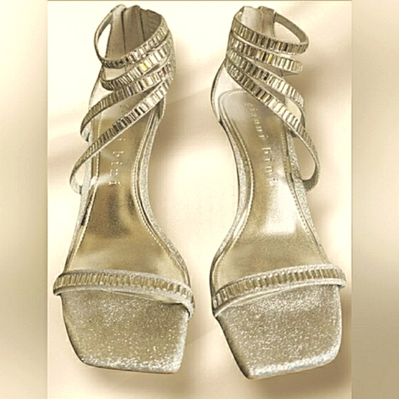 Gold Rinestone 11 Sparkling Baddie Stiletto Holiday Sandals New - Picture 5 of 5